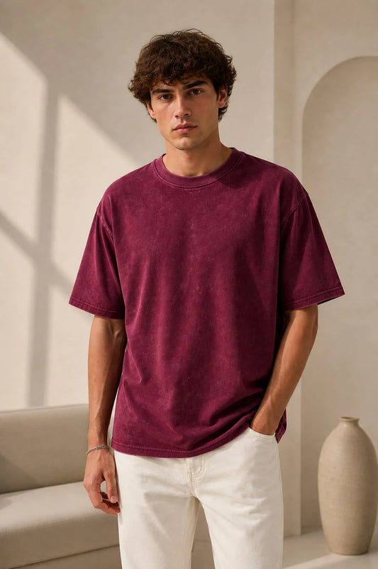 Maroon Acid Wash Oversized T-Shirt