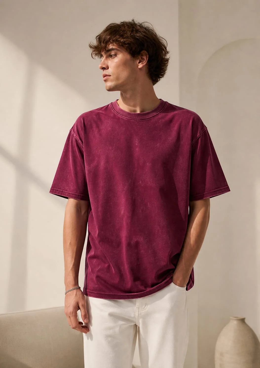 Maroon Acid Wash Oversized T-Shirt
