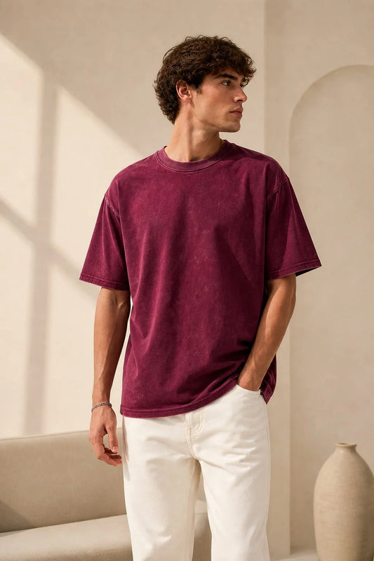 Maroon Acid Wash Oversized T-Shirt